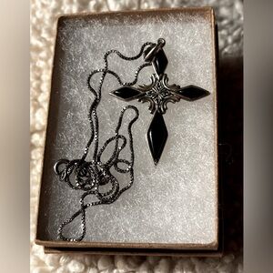 Obsidian Sterling Silver Cross & Chain